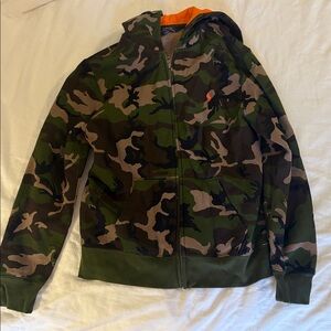 Polo by Ralph Lauren Green Camouflage Hoodie with Orange Interior